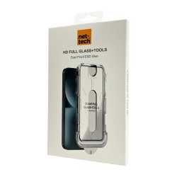 iPhone 16 Kolay Uygulama Aparatlı Dust Proof Temperli Cam Ekran Koruyucu (Siyah)