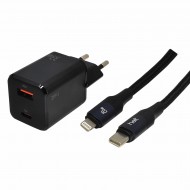 Helt HT-HCH03 33W GaN PD+QC 3600 mAh Type-C+Lightning Kablo + Şarj Aleti (Siyah)