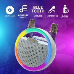 KBQ Karaoke Makinesi 2 Adet Kablosuz Mikrofonlu Taşınabilir Bluetooth Hoparlör