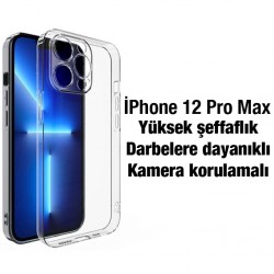 iPhone 12 Pro Max Kamera Korumalı Ultra İnce Şeffaf Silikon Kılıf 