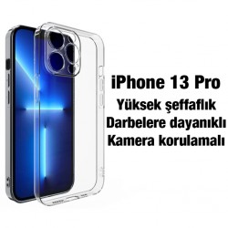 iPhone 13 Pro Kamera Korumalı Ultra İnce Şeffaf Silikon Kılıf 