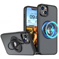 iPhone 14 - iPhone 13 Magsafe Uyumlu Standlı Manyetik Silikon Kılıf (Siyah)