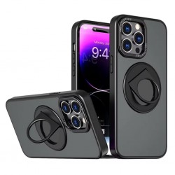iPhone 14 Pro Magsafe Uyumlu Standlı Manyetik Silikon Kılıf (Siyah)