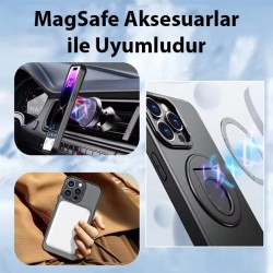 iPhone 14 Pro Magsafe Uyumlu Standlı Manyetik Silikon Kılıf (Siyah)