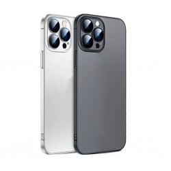 iPhone 13 Pro Max Frosted Glass Şeffaf Kamera Korumalı Kılıf (Siyah)