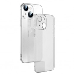 iPhone 14 Plus Frosted Glass Şeffaf Kamera Korumalı Kılıf (Beyaz)