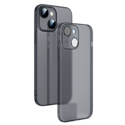 iPhone 14 Plus Frosted Glass Şeffaf Kamera Korumalı Kılıf (Siyah)