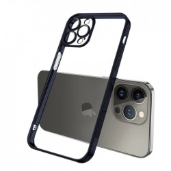 iPhone 13 Pro Kamera Korumalı Renkli Kenar Silikon Kılıf (Füme)