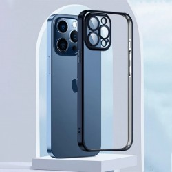 iPhone 13 Pro Kamera Korumalı Renkli Kenar Silikon Kılıf (Füme)