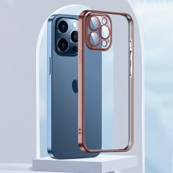 iPhone 13 Pro Kamera Korumalı Renkli Kenar Silikon Kılıf (Gold)