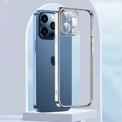 iPhone 13 Pro Kamera Korumalı Renkli Kenar Silikon Kılıf (Gümüş)