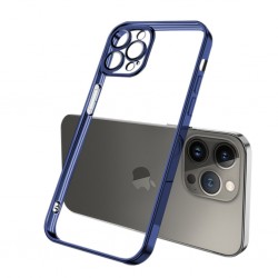 iPhone 13 Pro Kamera Korumalı Renkli Kenar Silikon Kılıf (Mavi)