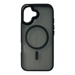 iPhone 16 Uyumlu Metal Kamera Çerçeveli Magsafe Seri Arka Koruma Kılıf (Siyah) 