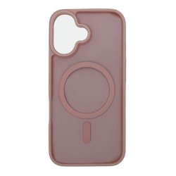 iPhone 16 Lüks Mat Magsafe Uyumlu Manyetik Silikon Kılıf (Pembe)