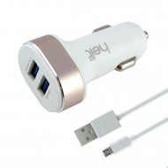 Helt HT-16 5W 2 Çıkışlı Micro Kablo + Araç Şarj Aleti (Beyaz)