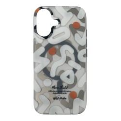 iPhone 16 MagSafe Uyumlu Graffiti Mat Darbeye Dayanıklı Manyetik Telefon Kılıfı (Beyaz)
