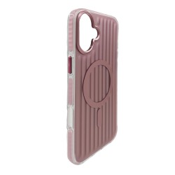 iPhone 16 Plus Magsafe Şarj Özellikli Oyuklu Tasarım Mutural Bumpy Clear Kılıf (Pembe)