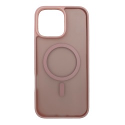 iPhone 16 Pro Lüks Mat Magsafe Uyumlu Manyetik Silikon Kılıf (Pembe)