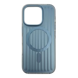 iPhone 16 Pro Magsafe Şarj Özellikli Oyuklu Tasarım Mutural Bumpy Clear Kılıf (Mavi)