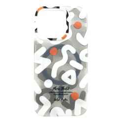 iPhone 16 Pro MagSafe Uyumlu Graffiti Mat Darbeye Dayanıklı Manyetik Telefon Kılıfı (Beyaz)