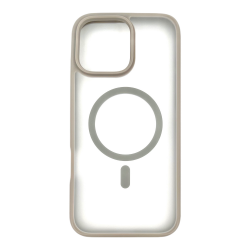 iPhone 16 Pro Max Uyumlu Şeffaf Renkli Kenar Magsafe Şarj Özellikli Silikon Kılıf (Gri)