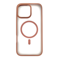 iPhone 16 Pro Max Uyumlu Şeffaf Renkli Kenar Magsafe Şarj Özellikli Silikon Kılıf (Gold)