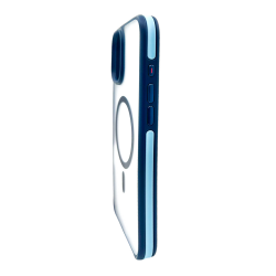 iPhone 16 Pro Max Uyumlu Şeffaf Renkli Kenar Magsafe Şarj Özellikli Silikon Kılıf (Mavi)