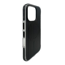 iPhone 16 Pro Max Magsafe Şarj Özellikli Oyuklu Tasarım Mutural Bumpy Clear Kılıf (Siyah)