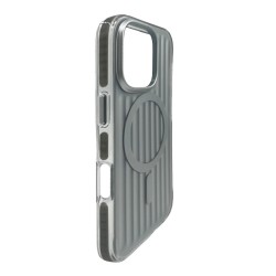 iPhone 16 Pro Max Magsafe Şarj Özellikli Oyuklu Tasarım Mutural Bumpy Clear Kılıf (Gri)