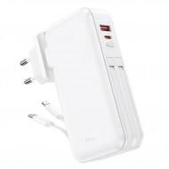 Hoco J126 USB-A+Type-C Çıkışlı Type-c+Lightning Kablolu 10000mAh Powerbank Şarj Aleti (Beyaz)