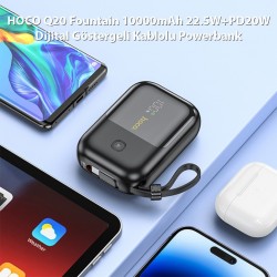 HOCO Q20 Fountain 10000mAh 22.5W+PD20W Dijital Göstergeli Kablolu Powerbank (Siyah)
