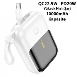 HOCO Q20 Fountain 10000mAh 22.5W+PD20W Dijital Göstergeli Kablolu Powerbank (Beyaz)