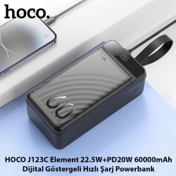 HOCO J123C Element 22.5W+PD20W 60000mAh Dijital Göstergeli Hızlı Şarj Powerbank (Siyah)