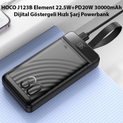 HOCO J123B Element 22.5W+PD20W 30000mAh Dijital Göstergeli Hızlı Şarj Powerbank (Siyah)