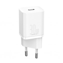 Baseus Super Si 1C 30W PD Type-C Hızlı Şarj Adaptörü - İPhone 15-14-13-12-11 Hızlı Şarj (Beyaz)