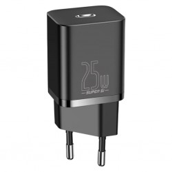 Baseus Super Si 1C 25W PD Type-C Hızlı Şarj Adaptörü - İPhone 15-14-13-12-11 Hızlı Şarj (Siyah)
