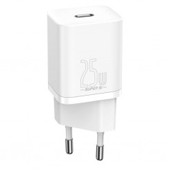 Baseus Super Si 1C 25W PD Type-C Hızlı Şarj Adaptörü - İPhone 15-14-13-12-11 Hızlı Şarj (Beyaz)