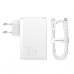 Baseus GaN5 Pro 140W Fast Charger 2 Type-C+1 USB PD Ultra Hızlı Şarj Aleti+Baseus Şarj Kablosu (Beyaz)