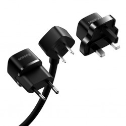 BASEUS PowerCombo Mini Power Strip 1AC, 1,0 m Güç Kablosu /EU + UK Fiş Adaptörleri Dahil (Siyah)