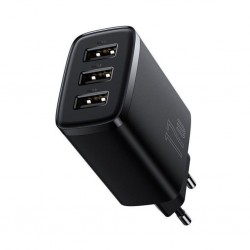 Baseus Kompakt 3 USB Portlu 17W Hızlı Şarj Başlığı Adaptörü (Siyah)
