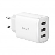Baseus Kompakt 3 USB Portlu 17W Hızlı Şarj Başlığı Adaptörü (Beyaz)