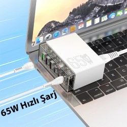 Hoco N36 PD65W Type-C + USB-A 6 Girişli Masaüstü Şarj İstasyonu (Beyaz)