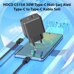 HOCO CS15A 30W Type-C Şarj Aleti + Type-C to iPhone Lightning Kablo Seti (Siyah)