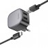Hoco CS31A 2xUSB + Type-C to USB Kablo Hızlı Şarj Adaptör Seti (Siyah)