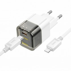 HOCO C131A Platinum PD30W+QC3.0 Girişli Hızlı Şarj Başlığı Ve Type-C To iPhone Lightning Kablo (Siyah)