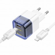 HOCO C131A Platinum PD30W+QC3.0 Girişli Hızlı Şarj Başlığı Ve Type-C To iPhone Lightning Kablo (Mavi)