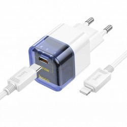 HOCO C131A Platinum PD30W+QC3.0 Girişli Hızlı Şarj Başlığı Ve Type-C To iPhone Lightning Kablo (Mavi)