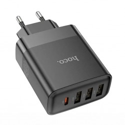HOCO C127A PD45W 3 USB + 1 Type-C Girişli Hızlı Şarj Adaptörü Başlığı (Siyah)