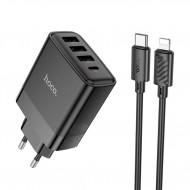 HOCO C127A PD45W(1C3A) Hızlı Şarj Aleti + Type-C to iPhone Lightning Kablo Seti (Siyah)