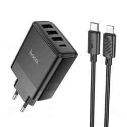 HOCO C127A PD45W(1C3A) Hızlı Şarj Aleti + Type-C to iPhone Lightning Kablo Seti (Siyah)